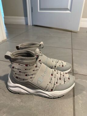 Champion Light Grey Sock-Style Logo Sneakers